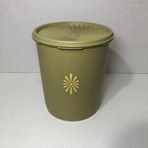 Vintage Tupperware Canister w lid Avocado Green Yellow Flower 807-4 USA